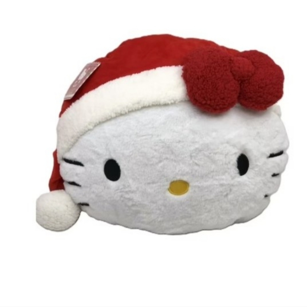 HELLO KITTY AND FRIENDS Cat Head Santa Hat Red Bow Pillow 18" BNWT RETIRED 2023